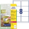 Packungsabbildung mit Etikettenbogen: Avery Zweckform Wetterfeste Etiketten, ablösbar, Artikel:  L4715REV-20, Format: 99,1 x 67,7 mm, Druckereignung: Laser s/w,Farblaser, Inhalt: 160 Etiketten / 20 Bögen, 8 Etiketten/Bogen