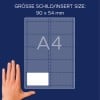 Größenvergleich mit Hand, Artikel: L4727-20, ein Bogen Einsteckschilder, Format: 54 x 90 mm, Farbe: Weiß
