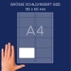 Größenvergleich mit Hand, Artikel: L4728-20, ein Bogen Einsteckschilder, Format: 60 x 90 mm, Farbe: Weiß