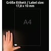Größenvergleich mit Hand, Artikel: L4730REV-10, ein Bogen Etiketten, ablösbar, Home Office, Kleinpackung, Format: 17,8 x 10 mm, Farbe: Weiß