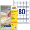 Packungsabbildung mit Etikettenbogen: Avery Zweckform Universal-Etiketten, ablösbar, Artikel:  L4732REV-100, Format: 35,6 x 16,9 mm, Druckereignung: Inkjet,Laser s/w,Farblaser, Inhalt: 8.000 Etiketten / 100 Bögen, 80 Etiketten/Bogen