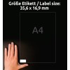Größenvergleich mit Hand, Artikel: L4732REV-10, ein Bogen Etiketten, ablösbar, Home Office, Kleinpackung, Format: 35,6 x 16,9 mm, Farbe: Weiß