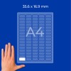 Hand neben A4-Blatt mit Raster aus abgerundeten Etiketten und den Maßen 35,6 × 16,9 mm?
