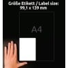 Größenvergleich mit Hand, Artikel: L4733REV-25, ein Bogen Universal-Etiketten, ablösbar, Format: 99,1 x 139 mm, Farbe: Weiß