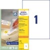 Packungsabbildung mit Etikettenbogen: Avery Zweckform Universal-Etiketten, ablösbar, Artikel:  L4735REV-100, Format: 210 x 297 mm, Druckereignung: Inkjet,Laser s/w,Farblaser, Inhalt: 100 Etiketten / 100 Bögen, 1 Etiketten/Bogen