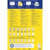 Ein Informationsdokument über ablösbare Etiketten von Avery, das Produkteigenschaften, Größen und Druckanweisungen in mehreren Sprachen beschreibt.
