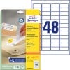 Packungsabbildung mit Etikettenbogen: Avery Zweckform Universal-Etiketten, ablösbar, Artikel:  L4736REV-25, Format: 45,7 x 21,2 mm, Druckereignung: Inkjet,Laser s/w,Farblaser, Inhalt: 1.440 Etiketten / 30 Bögen, 48 Etiketten/Bogen