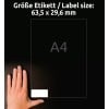 Größenvergleich mit Hand, Artikel: L4737REV-100, ein Bogen Universal-Etiketten, ablösbar, Format: 63,5 x 29,6 mm, Farbe: Weiß