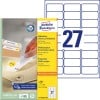 Packungsabbildung mit Etikettenbogen: Avery Zweckform Universal-Etiketten, ablösbar, Artikel:  L4737REV-100, Format: 63,5 x 29,6 mm, Druckereignung: Inkjet,Laser s/w,Farblaser, Inhalt: 2.700 Etiketten / 100 Bögen, 27 Etiketten/Bogen