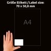 Größenvergleich mit Hand, Artikel: L4738REV-25, ein Bogen Etiketten für Disketten, Format: 70 x 50,8 mm, Farbe: Weiß
