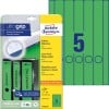 Packungsabbildung mit Etikettenbogen: Avery Zweckform Ordner-Etiketten, Artikel:  L4750-20, Format: 38 x 297 mm, Druckereignung: Inkjet,Laser s/w,Farblaser, Inhalt: 100 Etiketten / 20 Bögen, 5 Etiketten/Bogen