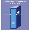 Größenvergleich mit Hand, Artikel: L4753-20, ein Bogen Ordner-Etiketten, Format: 61 x 297 mm, Farbe: Blau