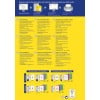 Das Bild ist eine mehrsprachige Werbung für Avery-Etiketten und zeigt verschiedene Arten von Etiketten und Ablagesystemen. Es bietet Informationen zum Etikettendruck, Design und zur Benutzerfreundlichkeit sowie Tipps für optimale Ergebnisse und enthält Produktcodes für verschiedene Etikettenformate.