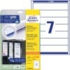 Packungsabbildung mit Etikettenbogen: Avery Zweckform Ordner-Etiketten, ablösbar, Artikel:  L4760REV-20, Format: 38 x 192 mm, Druckereignung: Inkjet,Laser s/w,Farblaser, Inhalt: 210 Etiketten / 30 Bögen, 7 Etiketten/Bogen