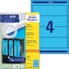 Packungsabbildung mit Etikettenbogen: Avery Zweckform Ordner-Etiketten, Artikel:  L4767-100, Format: 61 x 192 mm, Druckereignung: Inkjet,Laser s/w,Farblaser, Inhalt: 400 Etiketten / 100 Bögen, 4 Etiketten/Bogen