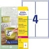 Packungsabbildung mit Etikettenbogen: Avery Zweckform Wetterfeste Etiketten, ablösbar, Artikel:  L4774REV-20, Format: 99,1 x 139 mm, Druckereignung: Laser s/w,Farblaser, Inhalt: 80 Etiketten / 20 Bögen, 4 Etiketten/Bogen