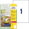 Packungsabbildung mit Etikettenbogen: Avery Zweckform Wetterfeste Etiketten, ablösbar, Artikel:  L4775REV-20, Format: 210 x 297 mm, Druckereignung: Laser s/w,Farblaser, Inhalt: 20 Etiketten / 20 Bögen, 1 Etiketten/Bogen
