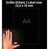 Größenvergleich mit Hand, Artikel: L6008-20, ein Bogen Typenschild-Etiketten, Format: 25,4 x 10 mm, Farbe: Silber