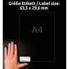 Größenvergleich mit Hand, Artikel: L6011-20, ein Bogen Typenschild-Etiketten, Format: 63,5 x 29,6 mm, Farbe: Silber