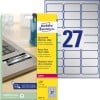 Packungsabbildung mit Etikettenbogen: Avery Zweckform Typenschild-Etiketten, Artikel:  L6011-20, Format: 63,5 x 29,6 mm, Druckereignung: Laser s/w, Inhalt: 540 Etiketten / 20 Bögen, 27 Etiketten/Bogen