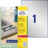 Packungsabbildung mit Etikettenbogen: Avery Zweckform Typenschild-Etiketten, Artikel:  L6013-20, Format: 210 x 297 mm, Druckereignung: Laser s/w, Inhalt: 20 Etiketten / 20 Bögen, 1 Etiketten/Bogen