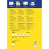 Das Bild enthält Informationen über CD-Etiketten und Druckoptionen in mehreren Sprachen. Es bietet Richtlinien für Design, Softwareeingabe und die Auswahl von Vorlagen. Es gibt auch Listen verschiedener Arten von CD-Etiketten und -Einsätzen, die für verschiedene Drucker verfügbar sind.