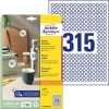 Packungsabbildung mit Etikettenbogen: Avery Zweckform Runde Etiketten, ablösbar, Artikel:  L6019REV-25, Format: ⌀ 10 mm, Druckereignung: Inkjet,Laser s/w,Farblaser, Inhalt: 7.875 Etiketten / 25 Bögen, 315 Etiketten/Bogen