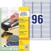 Packungsabbildung mit Etikettenbogen: Avery Zweckform Etiketten für Data Cartridge, Artikel:  L6022REV-25, Format: 63,5 x 8,5 mm, Druckereignung: Inkjet,Laser s/w,Farblaser, Inhalt: 2.400 Etiketten / 25 Bögen, 96 Etiketten/Bogen