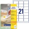 Packungsabbildung mit Etikettenbogen: Avery Zweckform Universal-Etiketten, ablösbar, Artikel:  L6023REV-25, Format: 63,5 x 38,1 mm, Druckereignung: Inkjet,Laser s/w,Farblaser, Inhalt: 630 Etiketten / 30 Bögen, 21 Etiketten/Bogen