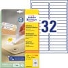 Packungsabbildung mit Etikettenbogen: Avery Zweckform Universal-Etiketten, ablösbar, Artikel:  L6031REV-25, Format: 96 x 16,9 mm, Druckereignung: Inkjet,Laser s/w,Farblaser, Inhalt: 960 Etiketten / 30 Bögen, 32 Etiketten/Bogen