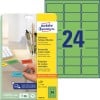 Packungsabbildung mit Etikettenbogen: Avery Zweckform Farbige Etiketten, ablösbar, Artikel:  L6033-20, Format: 63,5 x 33,9 mm, Druckereignung: Inkjet,Laser s/w,Farblaser, Inhalt: 480 Etiketten / 20 Bögen, 24 Etiketten/Bogen
