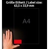 Größenvergleich mit Hand, Artikel: L6034-20, ein Bogen Farbige Etiketten, ablösbar, Format: 63,5 x 33,9 mm, Farbe: Rot