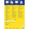Das Bild ist ein Informationsleitfaden zum Erstellen und Drucken von CD-Etiketten. Es enthält Anweisungen in mehreren Sprachen, Nutzungstipps und Produktcodes für verschiedene Etiketten. Das Design ist hell und enthält Grafiken für ein besseres Verständnis.