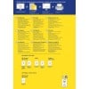 Ein informativer Flyer für Avery CD-Etiketten, der Design- und Druckanweisungen in mehreren Sprachen enthält. Er beinhaltet Tipps und Kontaktinformationen.