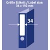 Größenvergleich mit Hand, Artikel: L6060-25, ein Bogen Ordner-Etiketten, Format: 34 x 192 mm, Farbe: Weiß