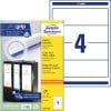 Packungsabbildung mit Etikettenbogen: Avery Zweckform Ordner-Etiketten, Artikel:  L6061-100, Format: 59 x 192 mm, Druckereignung: Inkjet,Laser s/w,Farblaser, Inhalt: 400 Etiketten / 100 Bögen, 4 Etiketten/Bogen