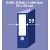 Größenvergleich mit Hand, Artikel: L6061-25, ein Bogen Ordner-Etiketten, Format: 59 x 192 mm, Farbe: Weiß