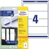 Packungsabbildung mit Etikettenbogen: Avery Zweckform Ordner-Etiketten, Artikel:  L6061-25, Format: 59 x 192 mm, Druckereignung: Inkjet,Laser s/w,Farblaser, Inhalt: 120 Etiketten / 30 Bögen, 4 Etiketten/Bogen