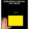 Größenvergleich mit Hand, Artikel: L6130-20, ein Bogen Wetterfeste Folien-Etiketten, Format: 210 x 148 mm, Farbe: Gelb