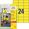 Packungsabbildung mit Etikettenbogen: Avery Zweckform Wetterfeste Folien-Etiketten, Artikel:  L6131-20, Format: 70 x 37 mm, Druckereignung: Laser s/w, Inhalt: 480 Etiketten / 20 Blatt, 24 Etiketten/Bogen