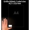 Größenvergleich mit Hand, Artikel: L6140-20, ein Bogen Kraftkleber-Etiketten, Format: 45,7 x 25,4 mm, Farbe: Weiß