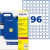 Avery-Schwerlastetikettenverpackung mit blauen Kanistern und der Grafik „96“?