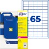 Avery Schwerlastetiketten-Verpackung mit blauen Kanistern und großem Nummer-65-Raster?