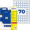 Avery-Schwerlastetikettenpackung mit blauen Kanistern und Gitterillustration Nummer 70?