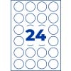 Blatt mit 24 blau umrandeten Kreis-Etiketten und einer großen blauen Zahl 24 in der Mitte?