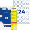 Avery Hochleistungs-Rundetiquetten-Packung mit blauen Kanistern und einem Blatt mit 24 runden Etiketten?