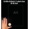 Größenvergleich mit Hand, Artikel: L7105-25, ein Bogen Naturbraune Etiketten, Format: ⌀ 40 mm, Farbe: Naturbraun