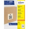 Brauner Karton mit einem quadratischen QR-Code-Etikett und einem Avery-Verpackungsstreifen?