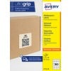 Ein Karton mit einem quadratischen QR-Code-Etikett und einer Seitenleiste der Avery Ultragrip-Etikettenverpackung?