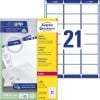 Packungsabbildung mit Etikettenbogen: Avery Zweckform Adress-Etiketten, Artikel:  L7160-100, Format: 63,5 x 38,1 mm, Druckereignung: Laser s/w,Farblaser, Inhalt: 2.100 Etiketten / 100 Bögen, 21 Etiketten/Bogen